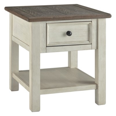 Signature Design by Ashley Bolanburg Rectangular End Table Brown/White: Fixed Shelf, Wood Legs, Storage Drawer