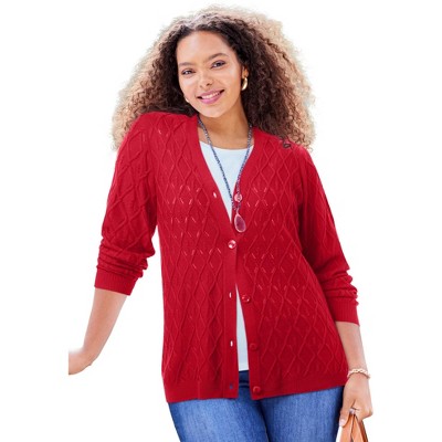 Catherines Women's Plus Size Pointelle V-Neck Cardigan