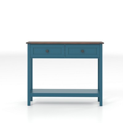 Lirago Farmhouse Console Table with 2 Drawers and Bottom Shelf-Antique Blue Rustic Side Table for Entryway and Living Room 15"D * 28"L  * 38"H