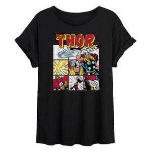 Women's - Marvel - Thor Comic Book Grid Oversized Graphic T-Shirt - 1 of 4