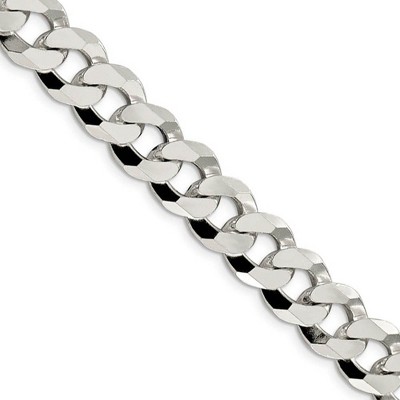 Black Bow Jewelry Men's 12.3mm Sterling Silver Solid Beveled Curb Chain Necklace