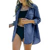 Imily Bela Womens Distressed Denim Shirt Jacket Oversized Long Sleeve Roll Up Versatile Tunic - 4 of 4