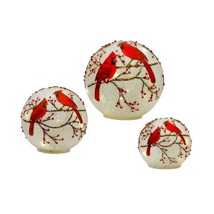 Melrose Frosted Cardinal Berry Orb (Set of 3) - 1 of 4