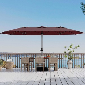 Jojoka 15FT Large Patio Umbrella with Base,Double-Sided Outdoor Market Rectangle Umbrellas for 2-8 People - 1 of 4