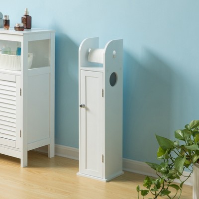 White Freestanding Bathroom Toilet Paper Holder with Storage Cabinet