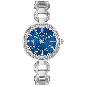 Bulova Ladies' Silver Stainless Steel Crystal Accent Quartz Watch, Blue Dial, 32mm - 1 of 4