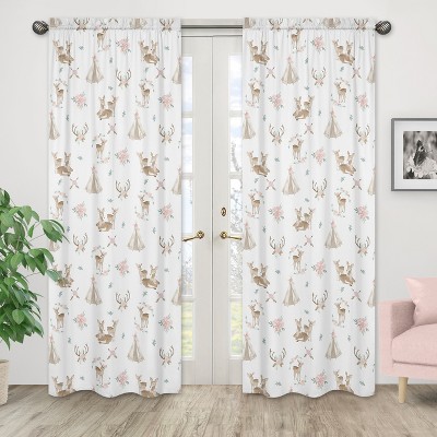 Deer Floral Sheer Polyester Rod Pocket Curtain Panels