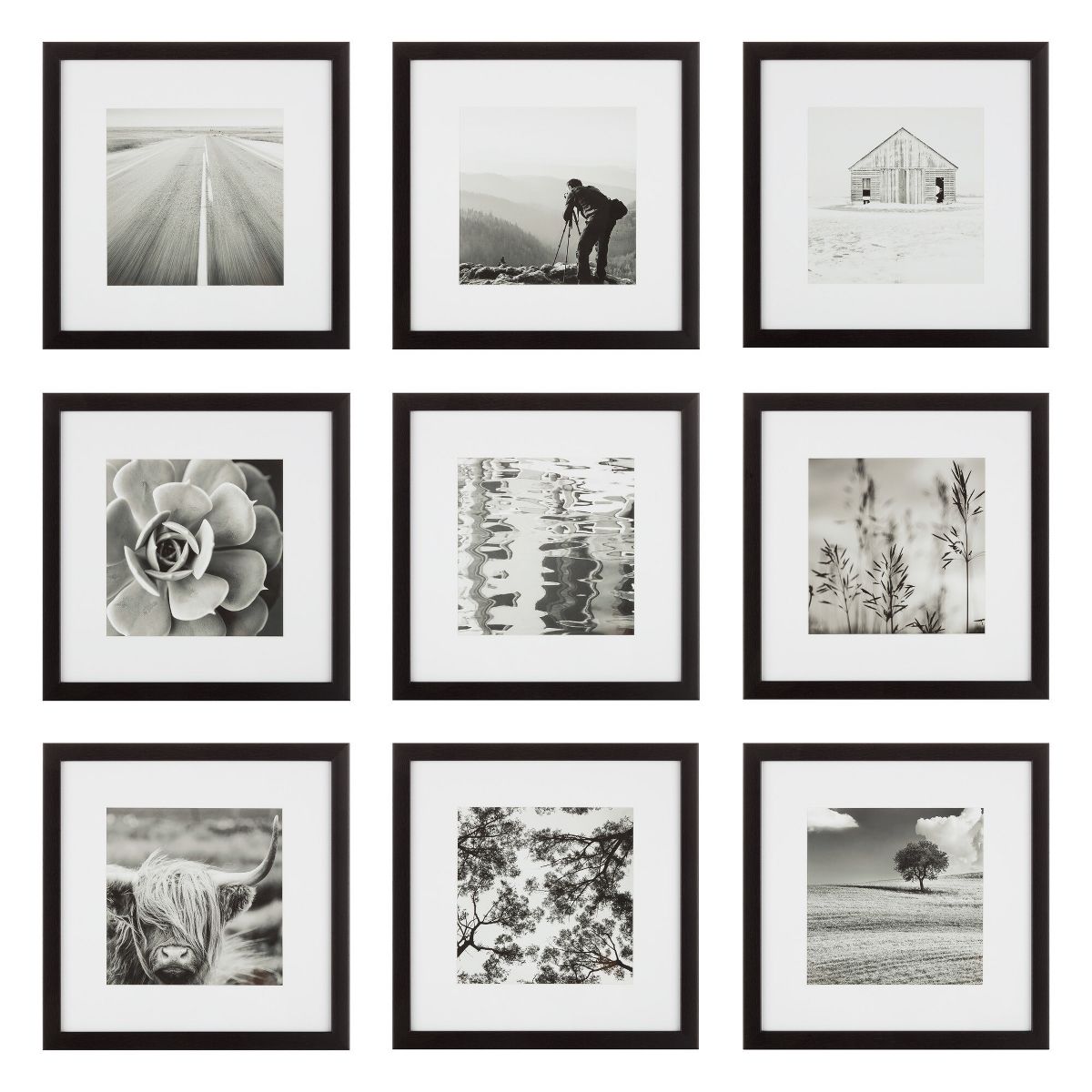 (Set of 9) 12" x 12" Gallery Grid Kit Black - Instapoints: Easy Wall Mount, Modern Decor, 8x8 Mat