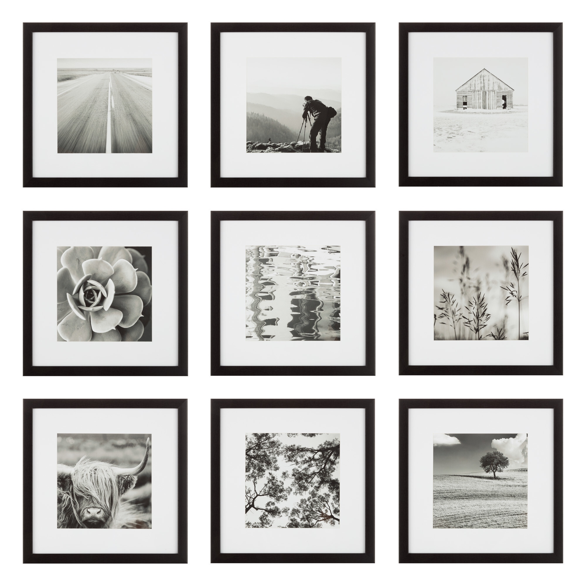 (Set of 9) 12" x 12" Gallery Grid Kit Black - Instapoints: Easy Wall Mount, Modern Decor, 8x8 Mat
