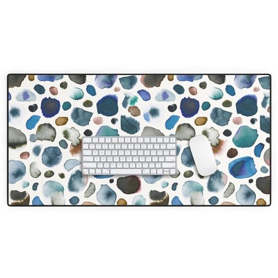 Ninola Design Watercolor Stains Blue Gold Desk Mat - Deny Designs
