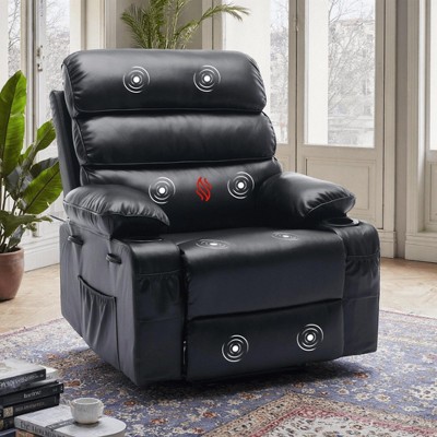 Oversized Faux Leather Recliner for Adults with Massage & Heat, Extra Wide Manual Lazy Reclining Chair, Comfort Seat with 1.5X Sponge