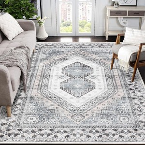 TROPOW Machine Washable Non Slip Non Shedding Rug Vintage Low Pile Foldable Rugs Oriental Medallion Stain Resistant Carpet for Bedroom - 1 of 4