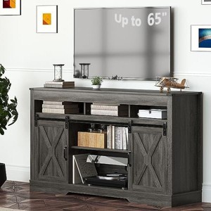 Heynemo Farmhouse TV Stand with Sliding Barn Door for TVs up to 65+ Inch, 34" Tall Entertainment Center, Wood Media Console Storage Cabinet - 1 of 4