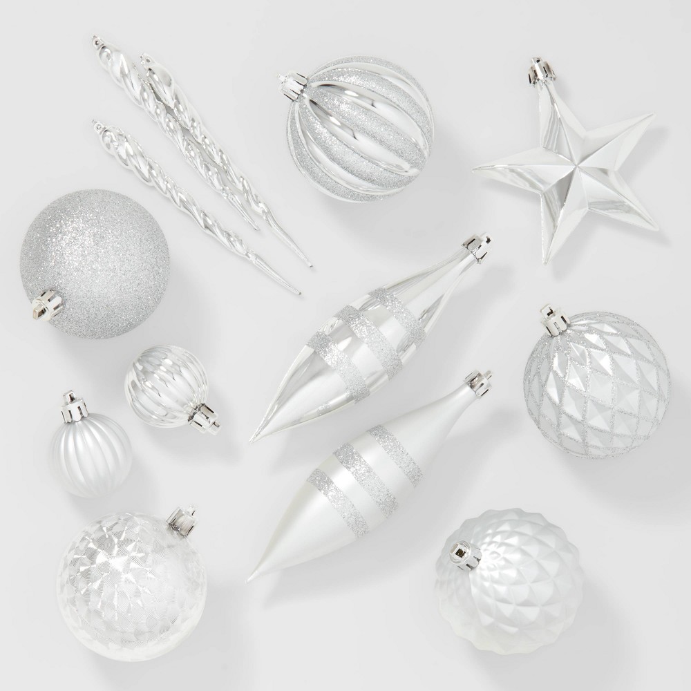 40ct Plastic Star Christmas Tree Ornament Set Silver - Wondershop™: Shatter-Resistant, Indoor Use, No Battery Required