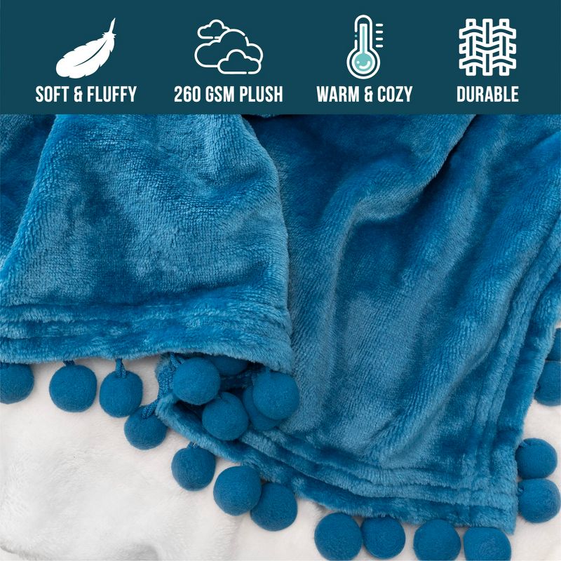 PAVILIA Fleece Pom Pom Blanket Throw for Sofa Bed, Soft Lightweight Pompom Fringe Blanket for Couch, 4 of 7