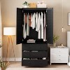 Wooden Armoire Wardrobe Closet with Drawers, Wardrobe Cabinet with Hanging Rod, 2 Doors Clothing Storage Cabinet, Louvered Door 69.5" - 4 of 4