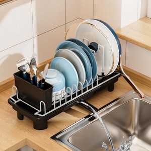 VUSIGN Small Dish Drying Rack with Drain, Compact Dish Rack, Slim Dish Drainers for Kitchen Counter, with Removable Utensil Holder, Space Saving - 1 of 4