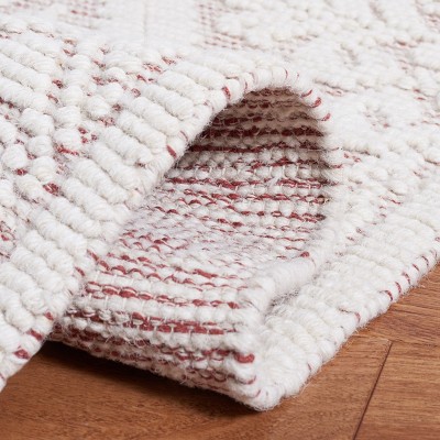 Ivory and Red Hand-Knotted Wool 6' x 9' Area Rug