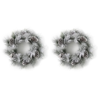 Sullivans Set of 2 Artificial Flocked Pine Wreath 26"H White