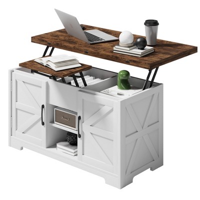 Vividwood 4-in-1 Lift Top Coffee Table – Farmhouse Convertible Center Table with Hidden Storage