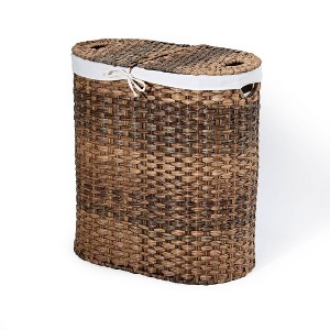 Seville Classics Hand-Woven Oval Double Laundry Hamper with Liner Natural Brown: Wicker Clothes Hamper with Lid, Portable - 1 of 4