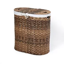 Seville Classics Hand-Woven Oval Double Laundry Hamper with Liner Natural Brown
