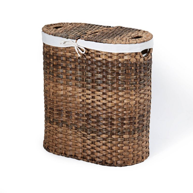 Seville Classics Hand-Woven Oval Double Laundry Hamper with Liner Natural Brown, 1 of 12