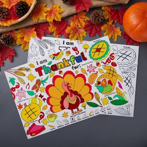 SYNCFUN 24 Pcs Thanksgiving Coloring Placemats, Turkey Coloring Paper Table Mats, Make Own Art & Craft Kit for Kid School Activities Party(No pigment) - 1 of 4