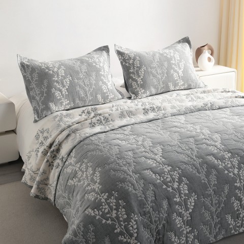 NTBAY 3 Pieces Cotton Muslin Bedding Set, Three-layer Bed Blanket and Pillow Shams, Soft Yarn Dyed Quilt Set