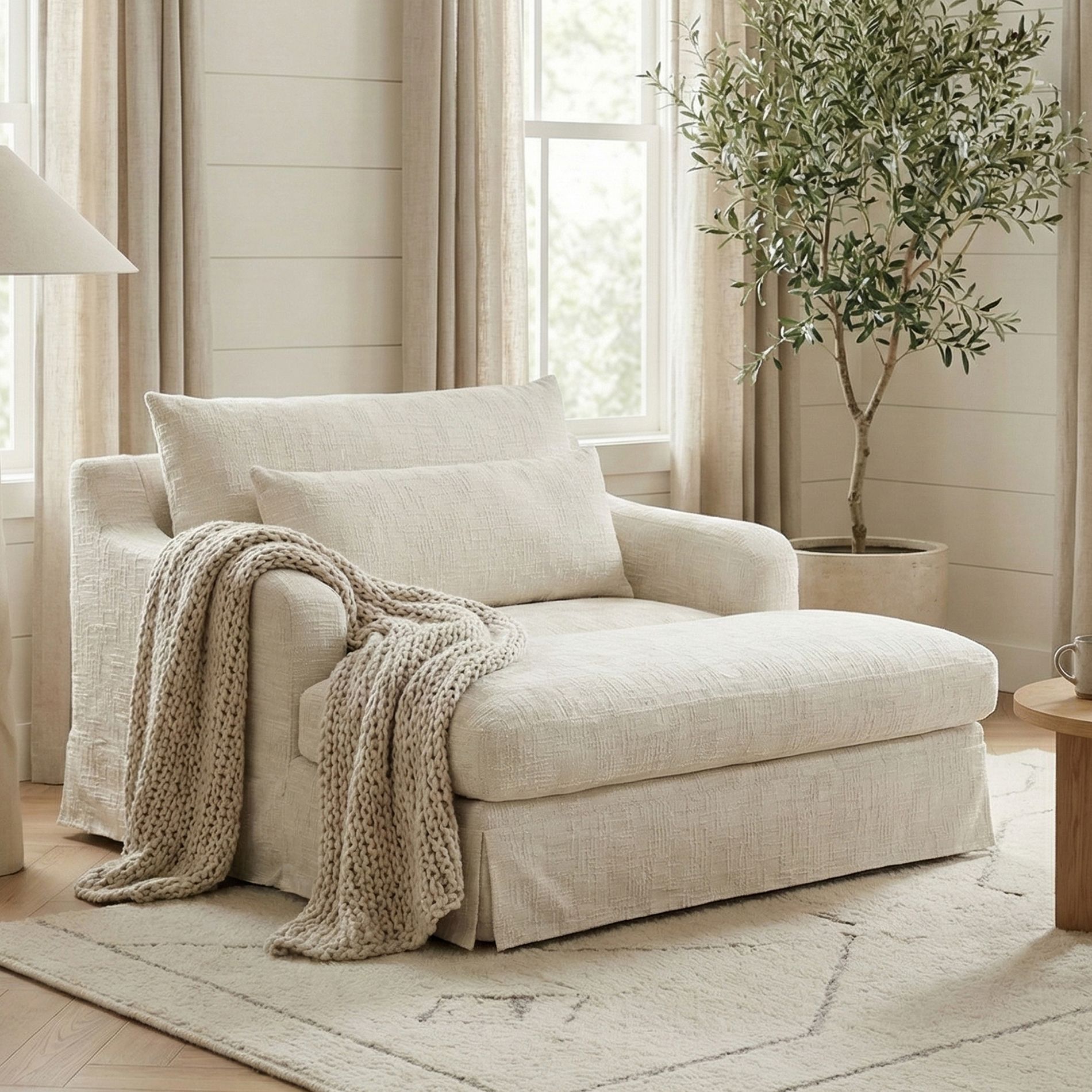 59.45"W Chenille Chaise Lounge Sofa Bed, 2-Seat Sleeper Loveseat Sofa Chair with Textured Surface & 2 Back Cushions - ModernLuxe