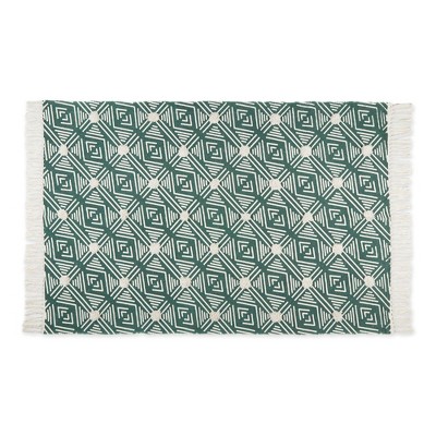 Design Imports Geometric Textured Fringe - Teal - 4 X 6 Ft