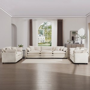 2-Piece Corduroy Fabric Modern Living Room Sofa Set with 2-Seater and 3-Seater, Large Deep Seat, Recliner, and 8 Cushion Upholstery - 1 of 4