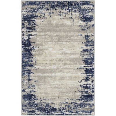Ivory and Navy Rectangular Synthetic Area Rug 2'6" x 4'