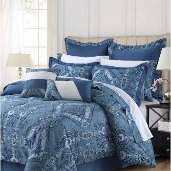 12pc Queen Atlantis 300tc Cotton Sateen Bed in a Bag with Deep Pocket Sheet Set  Assorted Blues - Tribeca Living