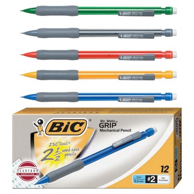 BIC Matic Grip Latex-Free Mechanical Pencils, No 2, 0.5 mm HB Tips, Assorted Colors, pk of 12