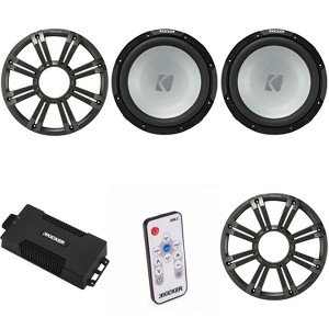 Kicker 48PXA6001 Weatherproof Powersport Mono Amp & (2) 12" 4 Ohm Marine Subwoofer ( Charcoal Grill ) Includes LED Remote - 1 of 4