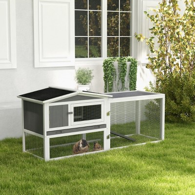 LAOTIES 61" Rabbit Hutch,Large 2-Story Bunny Cage with Detachable Run And Slide-Out Tray,Waterproof Wooden Pet House for Indoor And Outdoor