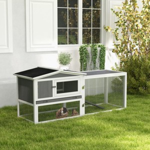 LAOTIES Large 2 Story Bunny Cage with Detachable Run And Slide Out Tray,61" Waterproof Wooden Pet House for Indoor And Outdoor - 1 of 4
