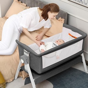 Safstar Baby Bassinet Bedside Crib, Newborn Sleeper w/Large Storage Basket, Adjustable Heights, Detachable & Washable Mattress - 1 of 4