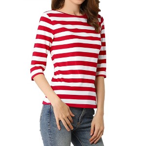 INSPIRE CHIC Women's Elbow Sleeves Boat Slim Fit Casual Stripe Animal Print Multi Floral Pattern T-Shirt - 1 of 4