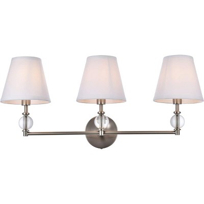 Elegant Lighting Bethany 3 lights bath sconce in satin nickel with white fabric shade