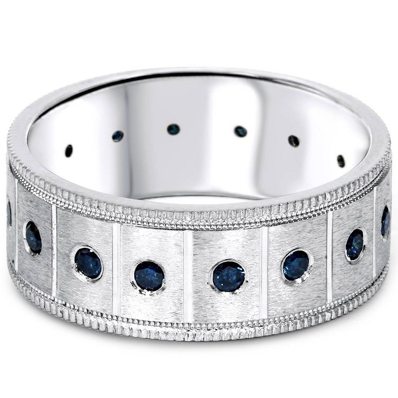 Pompeii3 5/8ct Blue Diamond Mens Comfort Fit Wedding Ring 14K White Gold 8mm, 4 of 6