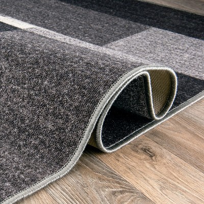 Modern Gray Geometric Non-slip Synthetic Area Rug 4' x 6'