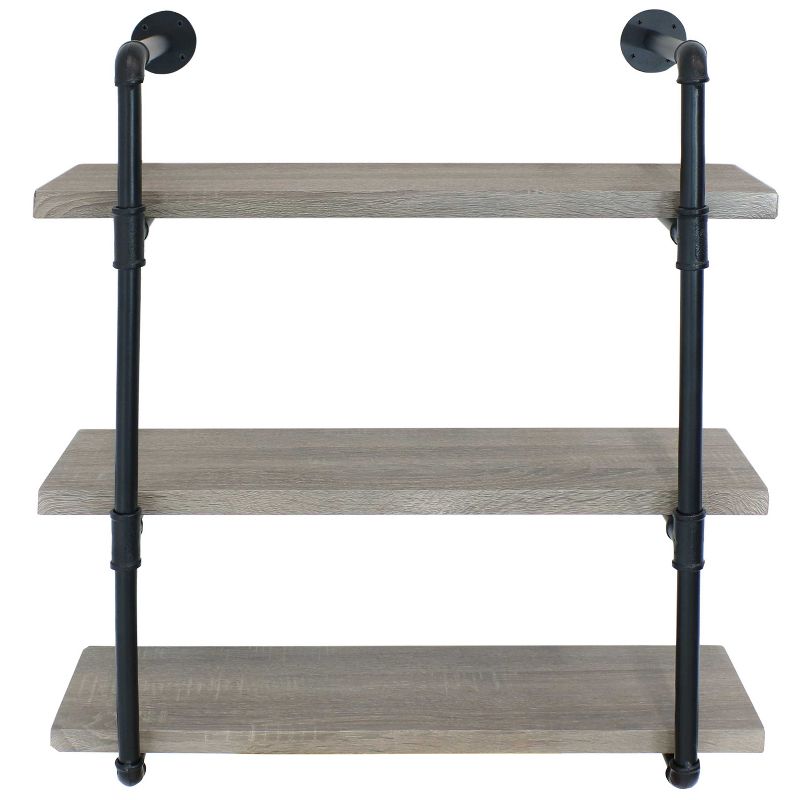 Sunnydaze 3 Shelf Industrial Style Pipe Frame Wall-Mounted Floating Shelf with Wood Veneer Shelves, 5 of 8