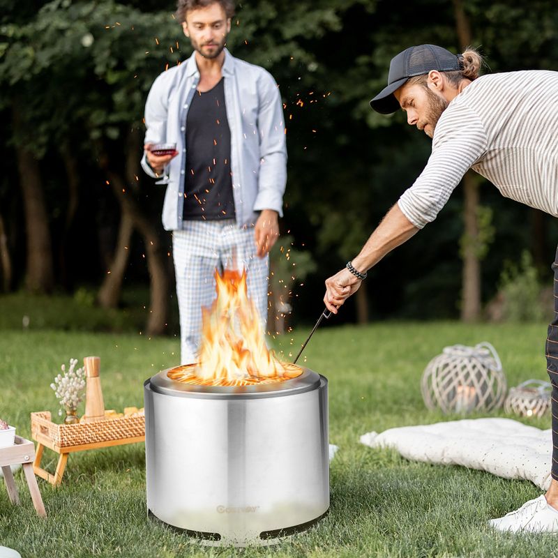 Costway 18.5'' Smokeless Fire Pit 304 Stainless Steel Stove Bonfire with Waterproof Cover, 2 of 11