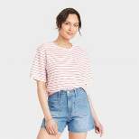 Women's Linen Boxy Short Sleeve T-Shirt - Universal Thread™ White Striped