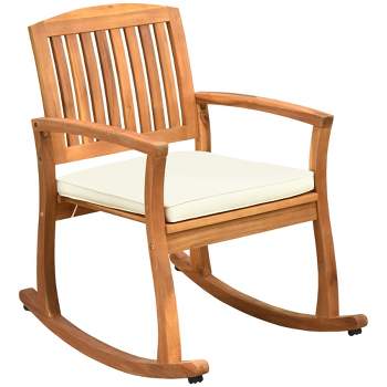 Outsunny Outdoor Rocking Chair with Cushion, Acacia Wood Patio Rocker for Backyard, Patio, Home, Teak Tone