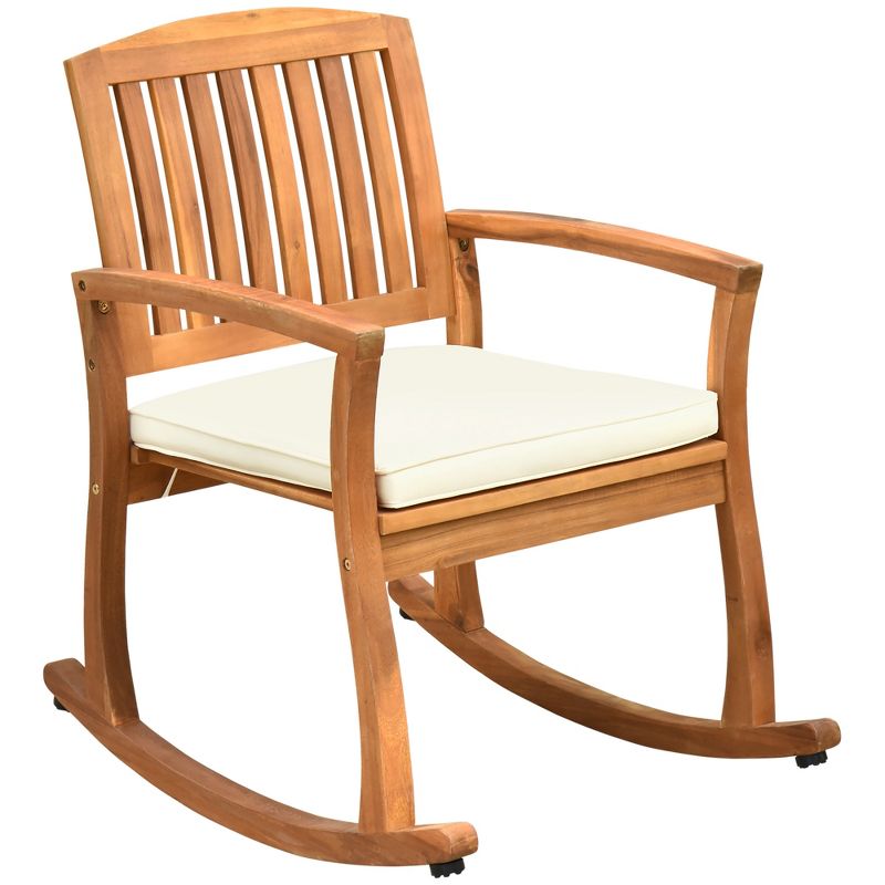 Outsunny Outdoor Rocking Chair with Cushion, Acacia Wood Patio Rocker for Backyard, Patio, Home, Teak Tone, 1 of 7