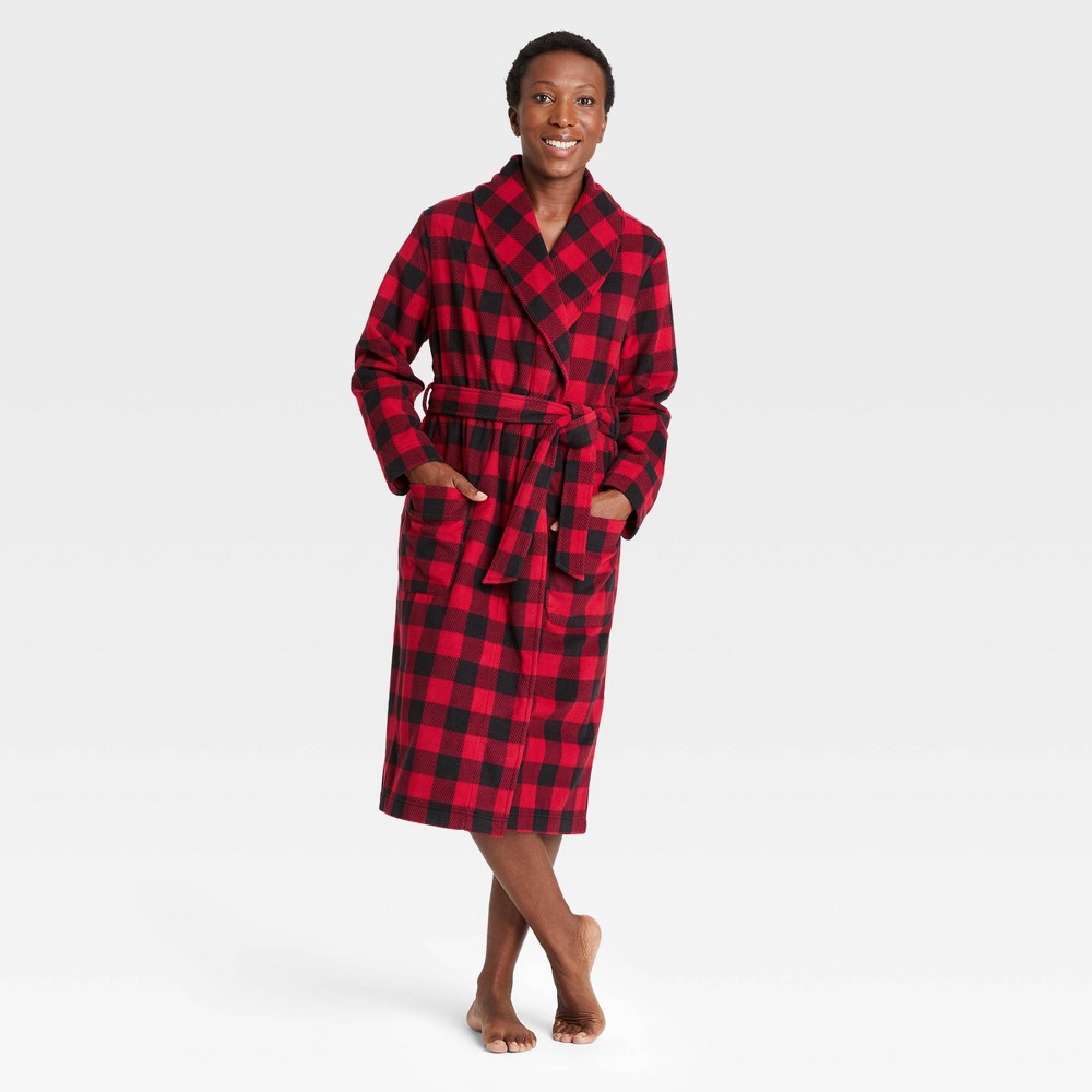 Adult Holiday Buffalo Check Plaid Fleece Matching Family Pajama Robe - Wondershop Red XL