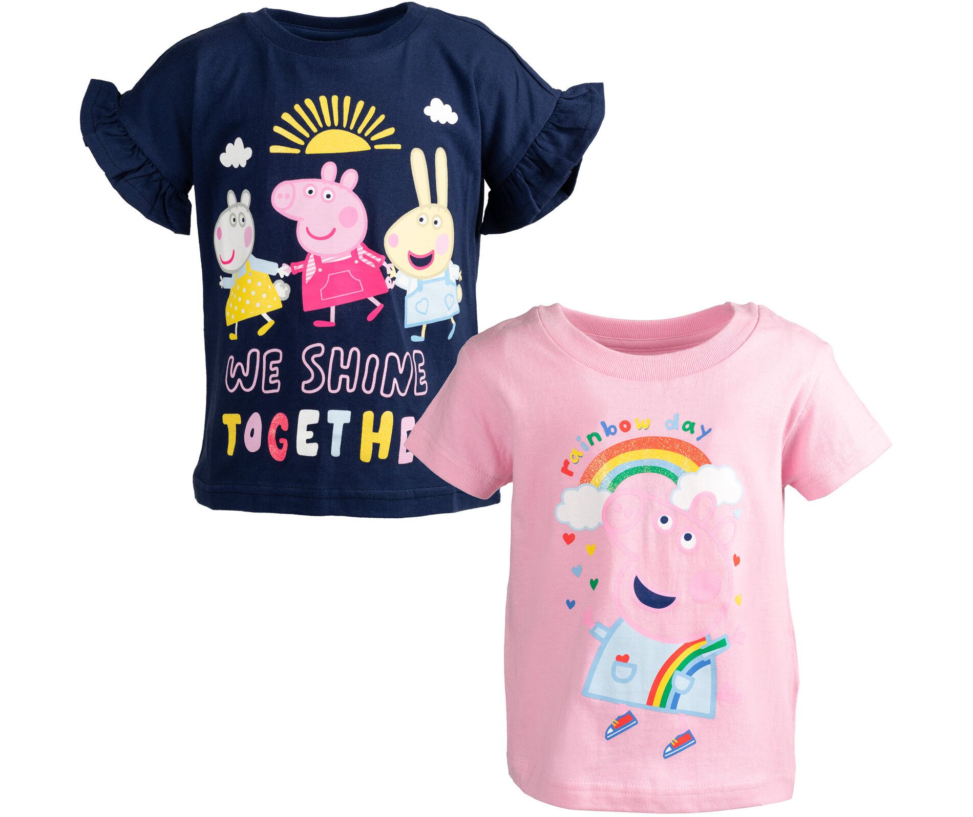 Peppa Pig Girls 2 Pack Graphic T-Shirts Toddler to Little Kid